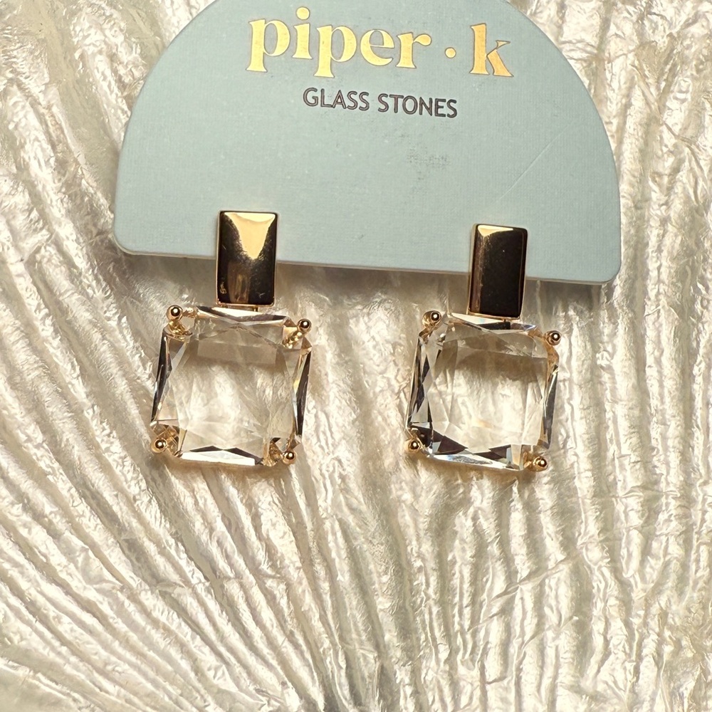 Piper Gold and White Modern Drop Earrings - Picture 1 of 6